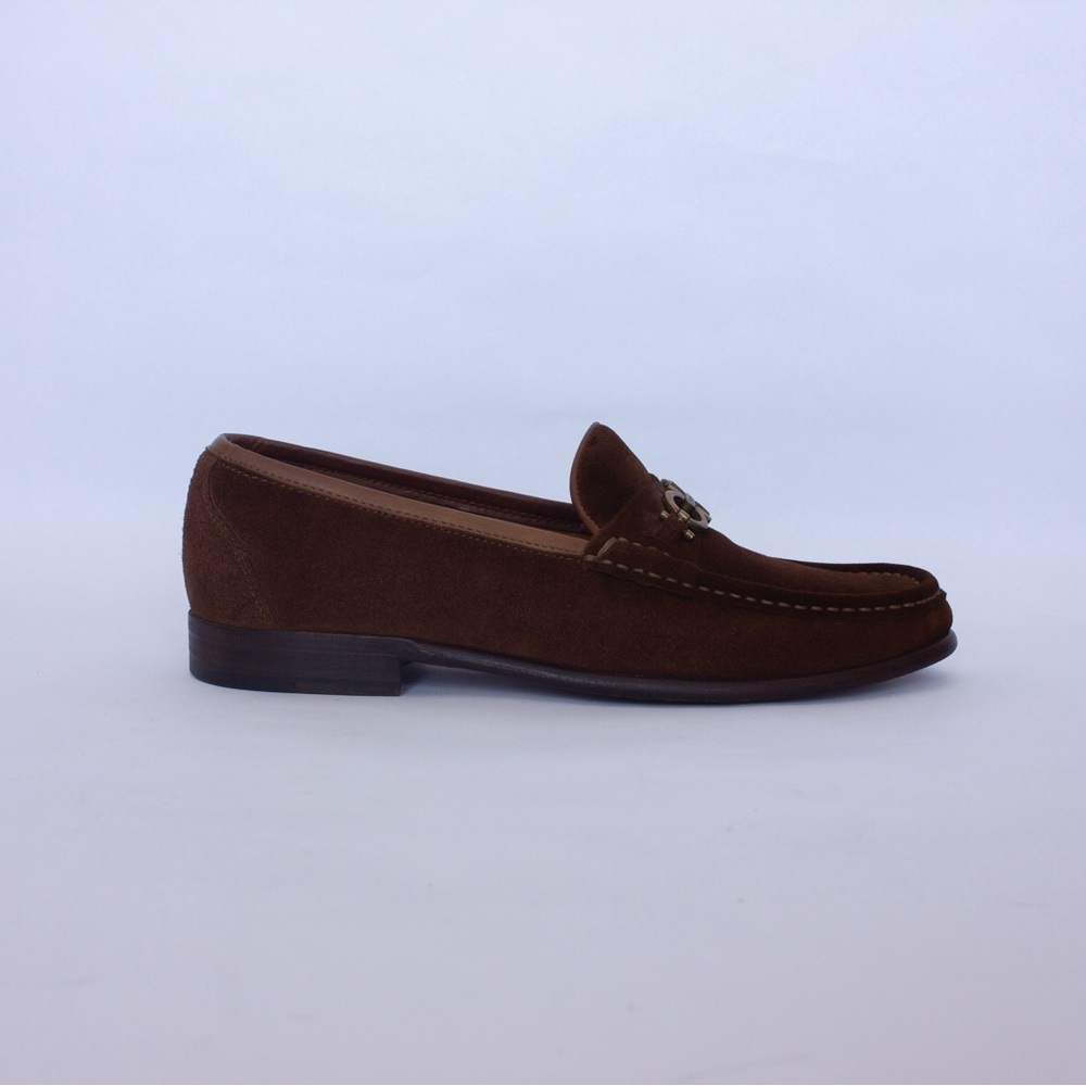 850$Ferragamo Moccasin Gancini Testa Di Moro Ornament Suede Mens SZ:9 - Picture 8 of 14